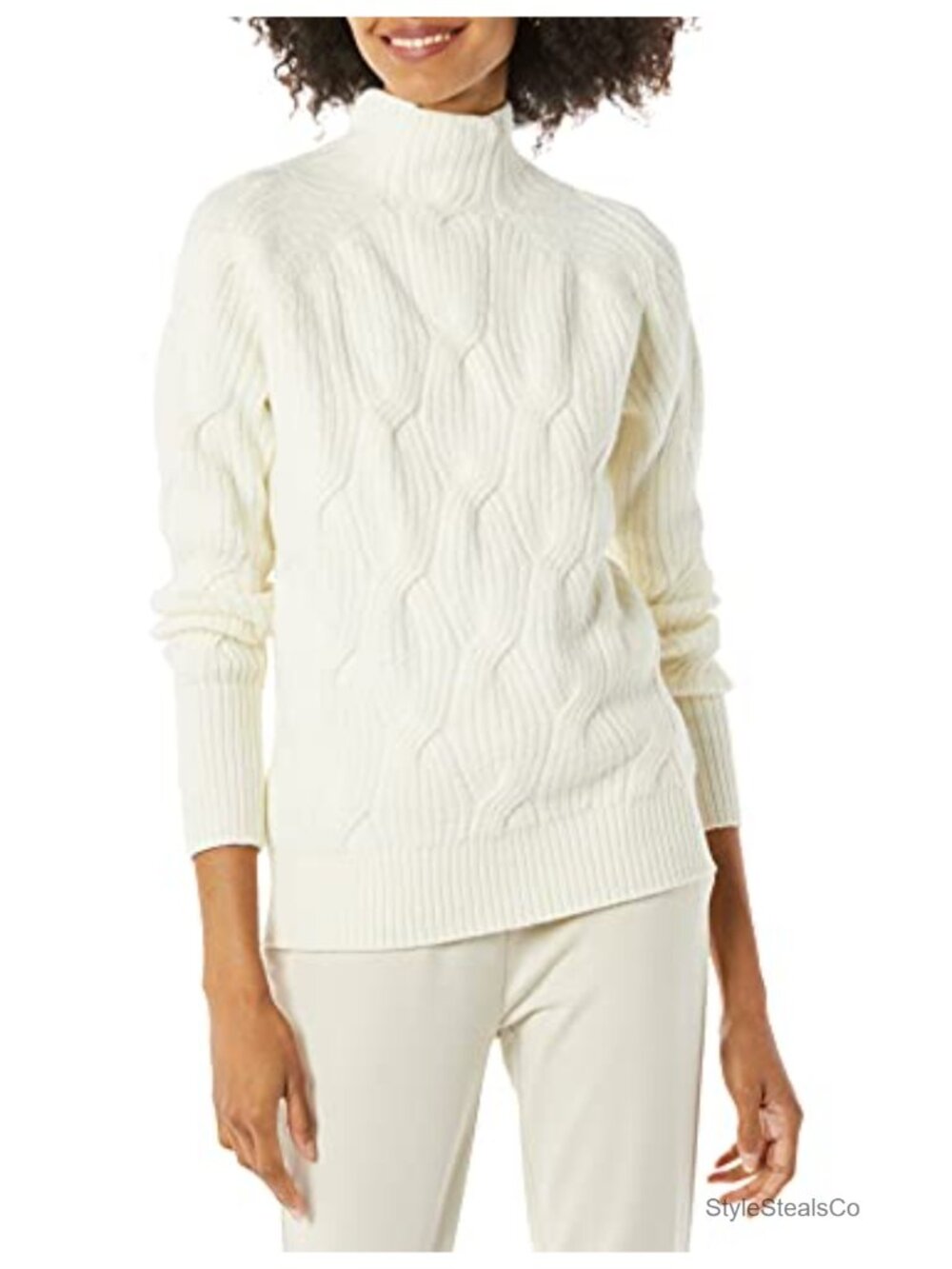 Cable Knit Sweater Womens Funnel Neck Long Sleeve Winter Pullover